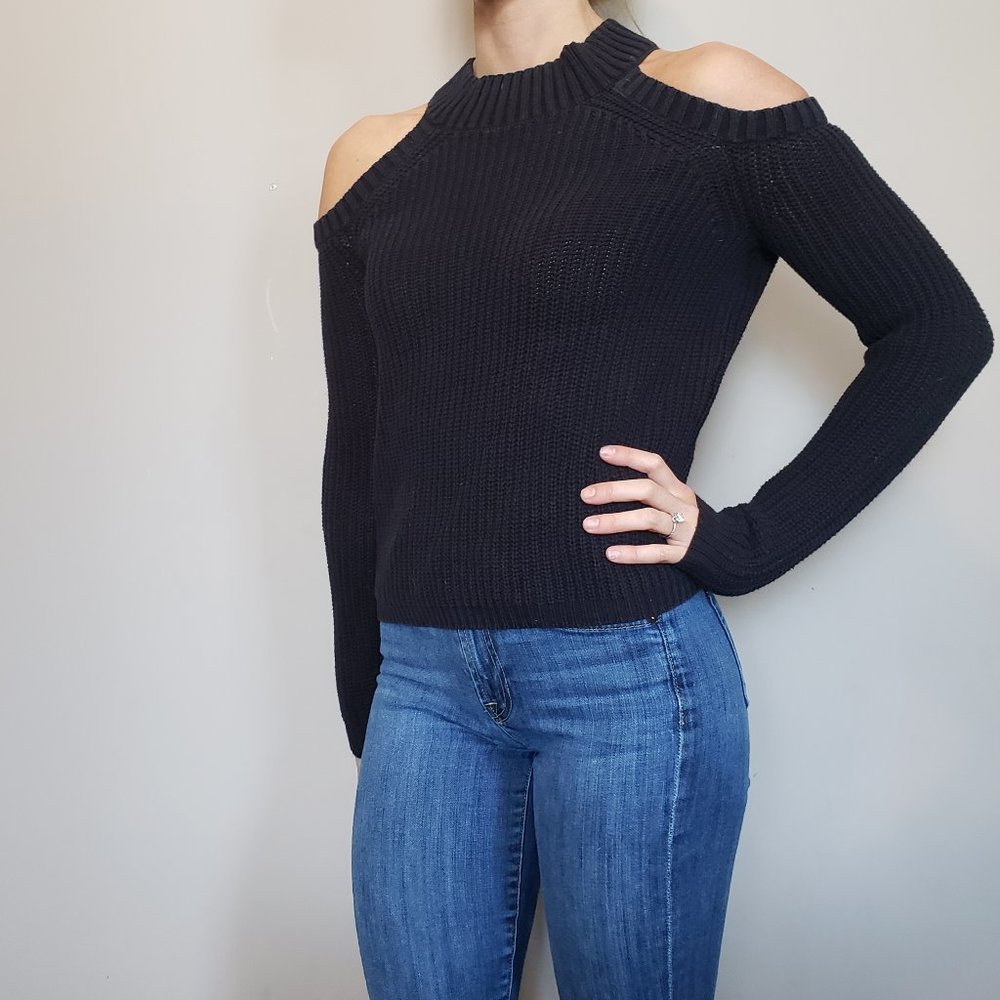Mock Neck Sweater With Shoulder Cut Outs Black
